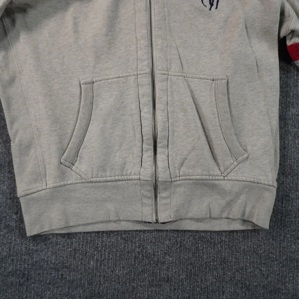 Polo Ralph Lauren Hoodie Mens Large Gray Big Pony Full Zip Sleeve Stripes Logo